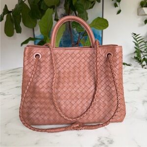 QUINCE Italian Leather Handwoven Satchel Cognac Brown Tan Large Shoulder Bag